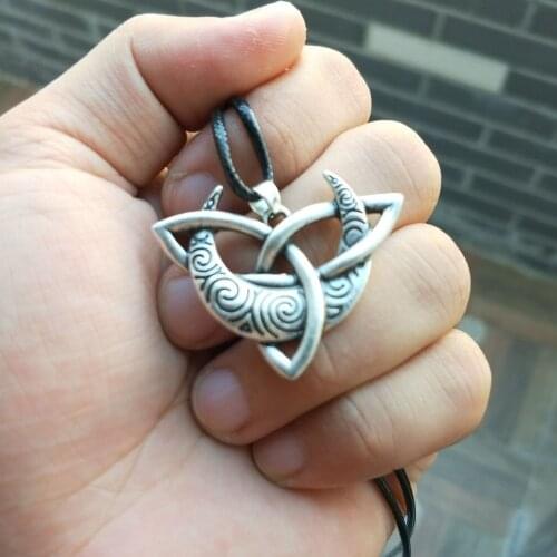 Antique Celt Triquetra Moon Trinity Knot Pendant Crescent Moon Pendant Necklace Trinity Talisman Pagan Jewelry