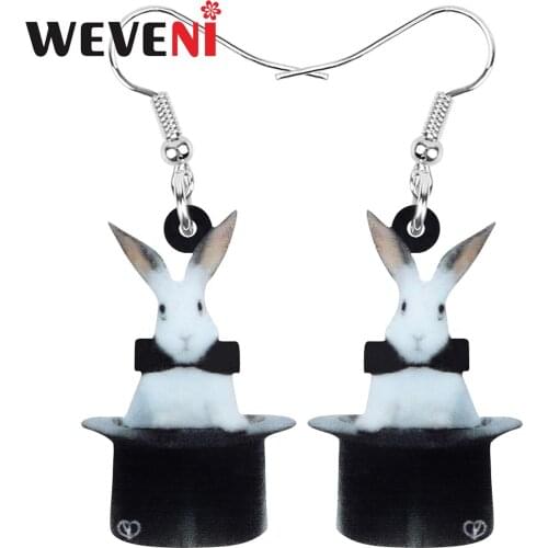 WEVENI Acrylic Easter Hare Rabbit Bunny Magic Hat Earrings Lovely Animal Dangle Drop For Women Teen Charm Fesstival Gift Jewelry
