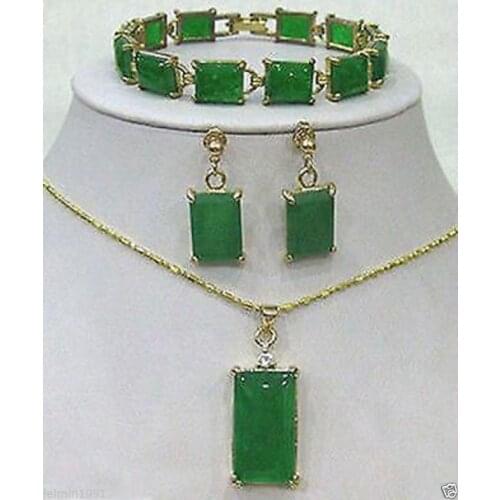 Beautiful Green Natural stone bracelet /earrings /Necklace Pendant Set^^^NEW style Fine jewe Noble FREE SHIPPING
