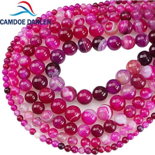 Natural Semi-precious Stone Pink Rose Striped Agates Round Loose Beads 4 6 8 10 12 MM Fit Diy Spacer Beads for Jewelry Making