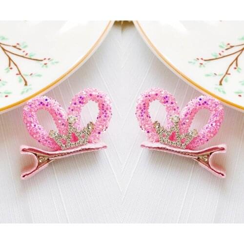 Boutique ins 5Pairs Fashion Cute Glitter Crown Rabbit Ears Hairpins Rhinestone Tiaras Animal Ears Hair Clips Princess Headwear