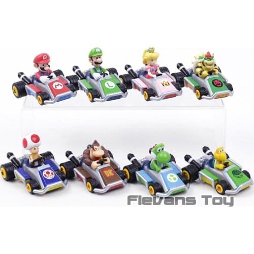 Super Mario Brothers Mario Luigi Peach Bowser Toad Donkey Kong Yoshi Koopa Pull Back Cars Mini PVC Action Figures Toys 8pcs/set