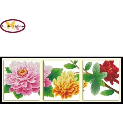 GG Fortune Comes with Blooming Peony Chinese Flowers Needlework Cross Stitch Kits for Embroidery Home Decor Cross-stitch Set