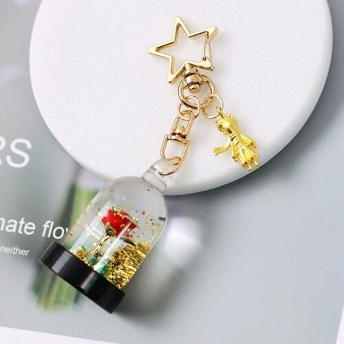 Creative Lovely Little Princes Rose Liquid Quicksand Into Oil Key Chain Bag Pendant Gift