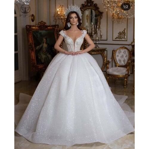 Vintage Robe De Mariee Illusion O Neck Appliqued Lace Flowers Short Sleeve Bling Bling Wedding Dresses