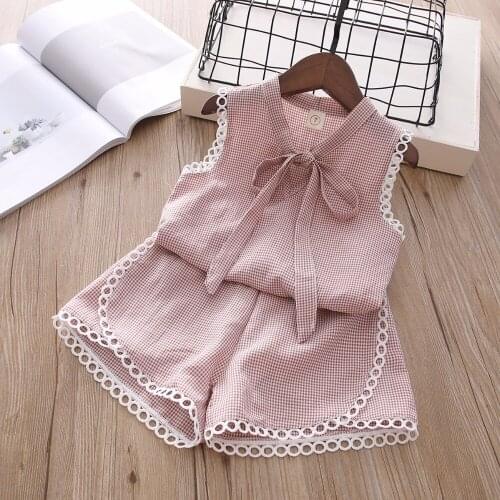 Summer Kids Clothes Girls Set Top+Shorts 2Pcs Bowknot Baby Girl Clothes Kids Clothing