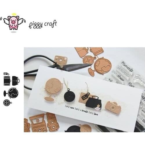 Piggy Craft metal cutting dies cut die mold Globe travel luggage compass Scrapbook paper craft knife mould blade punch stencils