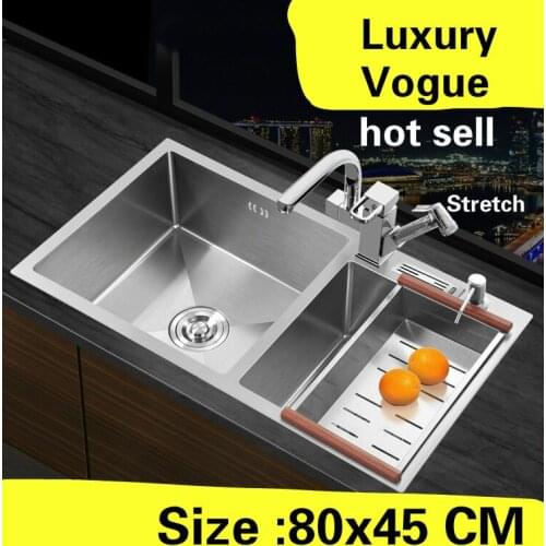 Free shipping Apartment multifunction kitchen manual sink double groove wash vegetables 304 stainless steel hot sell 80x45 CM