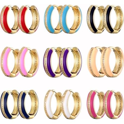 New Fashion Enamel Cubic Zircon Hoop Earrings for Women Vintage Boho Circle Small Earrings Statement Ear Buckle Jewelry Brincos