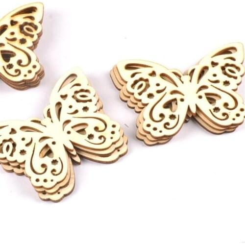 New 10pcs Laser Cut Wood Butterfly Embellishment WoodenCraft Party Wedding Decoration Hollow Wood Chip Pendant
