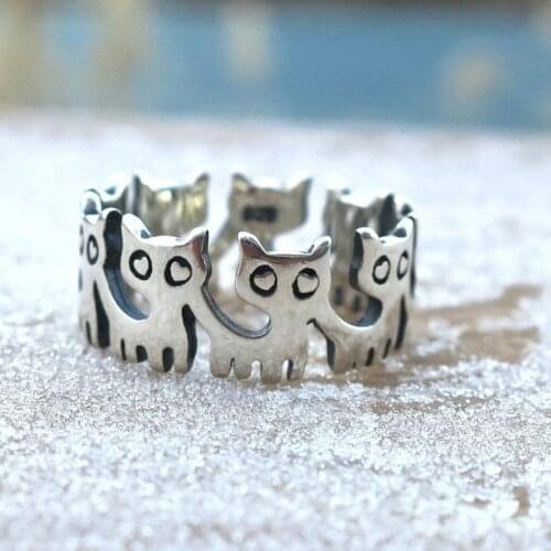 New retro Pet little Cat Ring for femele Silver color Cute Cat Copper ring Trendy Jewelry Ring Holiday Gifts for girls lovers
