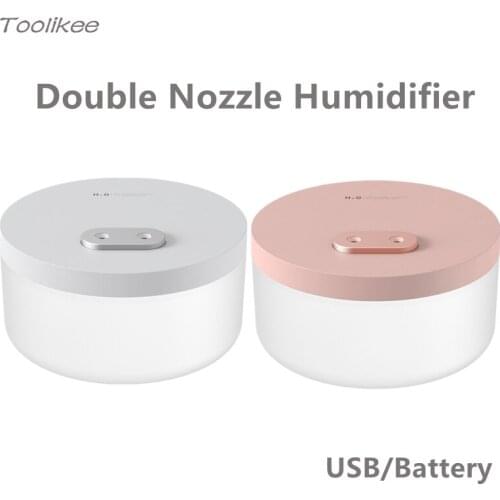 Toolikee New 1L Double Nozzle Air Humidifier Aroma Essential Oil Diffuser Built-In Large Capacity Battery and Warm Night Light
