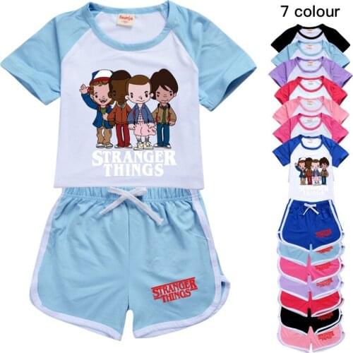 Stranger Things Baby Girl Clothes Polyester Tops Teenage Kids Tshirt Shorts Sport Suit Boys Tees Little Children Home set