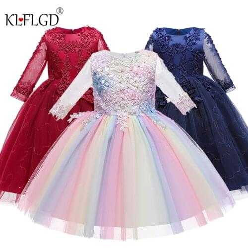 2021 new year old girls birthday Lace Beaded formal wedding party party embroidery Unicorn print dress Princess Girl