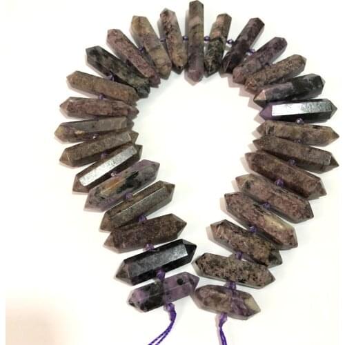 Sell One Strand 16" Natural Charoite Stone Beads Hole in Center Drilled,Double Point Pillar Graduated Loose Beads 200g(1000ct)