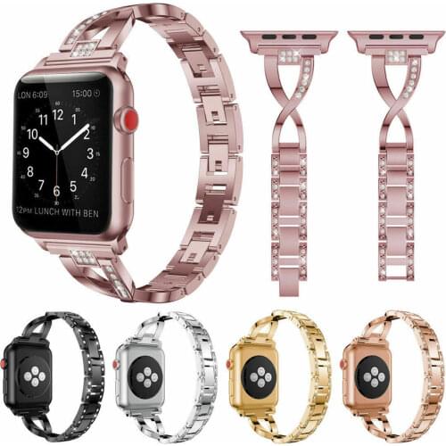 Women Watch Band for Apple Watch Bands 38mm/42mm/40mm/44mm Diamond Stainless Steel Strap for iWatch Series 5 4 3 2 1 Bracelet