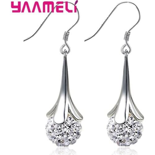 Fashionable Austrian Crystal Pendientes Original 925 Silver CZ Crystal Inlay Pave Disco Ball Bead Earring Jewellery Dropshipping