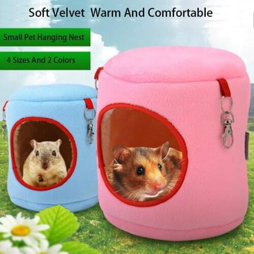 Cute Cotton Hamster Nest Velvet Warm Hanging Bed Squirrel Honey Bag Hammock Cylindrical Cages For Small Pet Guinea Pigs Hedgehog