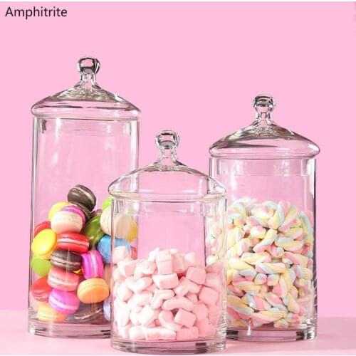 Nordic glass bottle bottle, large bottle of glass storage at home, transparent glass storage bottle with decorative lid on the