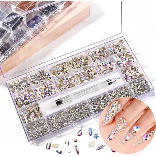 Nail Art Rhinestones Micro Diamonds Nail Art Diamonds Flat Bottom Shaped Diamonds Boxed Nail Art Accessories DIY Set Nail Drill