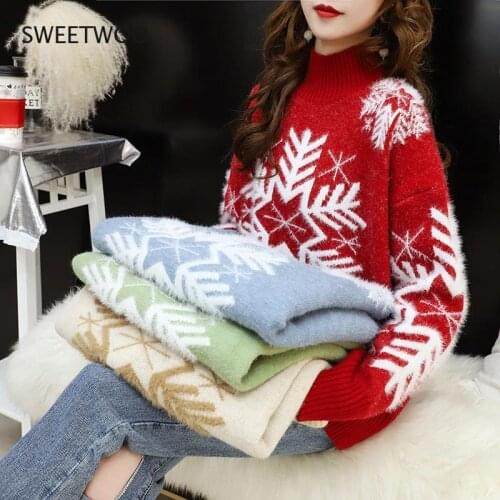 2021 Autumn and Winter Sweater Women Christmas Half Turtleneck Sweater Women Loose Thick New Student Pullover