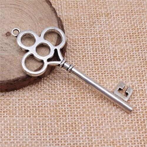 WYSIWYG 4pcs/lot Charms Key DIY Jewelry Findings Antique Silver Color 67mm Key Charms