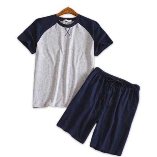 Plus size 100% cotton shorts pajamas sets men Summer short sleeve sleepwear for male Korean pijama hombre pyjama homme