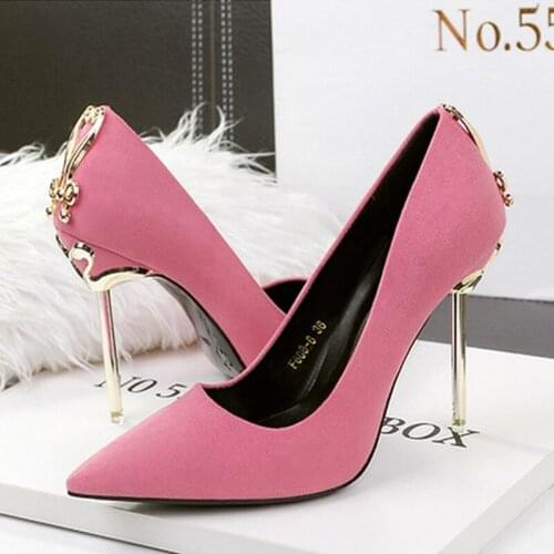 Womens Single Shoes Sexy Stiletto Pointed Shallow Mouth Spring And Autumn Hot Sale Metal Decorative Temperament High Heels