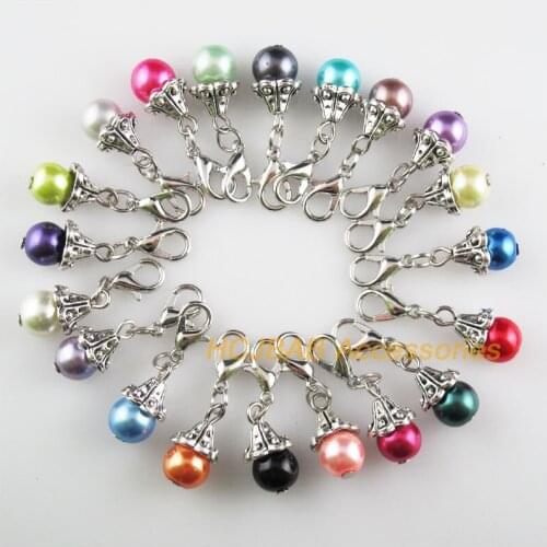 20Pcs Tibetan Silver Tone Horn Retro Mixed Ball Glass 9x16mm With Lobster Claw Clasps Charms
