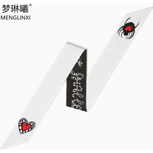 2021 New Fashion Skinny Scarf Women Silk Scarf For Ladies Fashion Belt Luxury Brand Head Scarf Spider Heart Print Bag Scarves