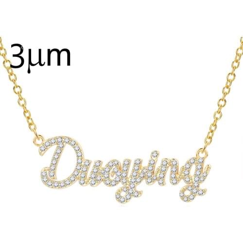 3UMeter Custom Jewelry Crystal Plating Really Gold Sparkling Cut Carrie Style Name Necklaces Personalized Nameplate Necklace