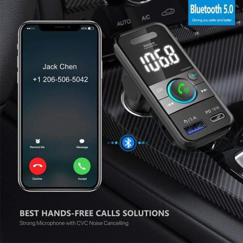 JINSERTA PD18W Fast Charger Type-C Car MP3 Player Bluetooth5.0 FM Transmitter Handsfree Modulator U Disk Stereo Lossless Music