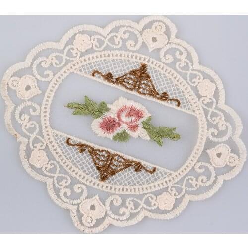 Cusack 2 pcs Embroidered Flower Mesh Lace Applique Trims for Covers Curtain Home Textiles Sewing Lace Fabric Beige