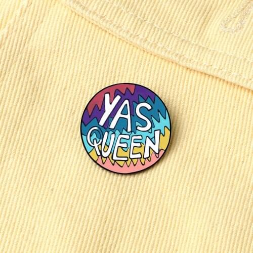 YES QUEEN Enamel Pins Cartoon Rainbow Feminist Brooches Shirt Bag Backpack Lapel Pin Round Badge Fun Jewelry Gift for Girl Women