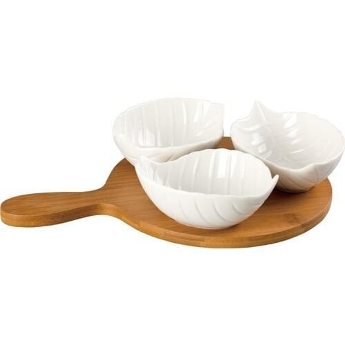 Fidex Home Bamboo 3'lü Porcelain Presentation Service Bowl Set Pear Design