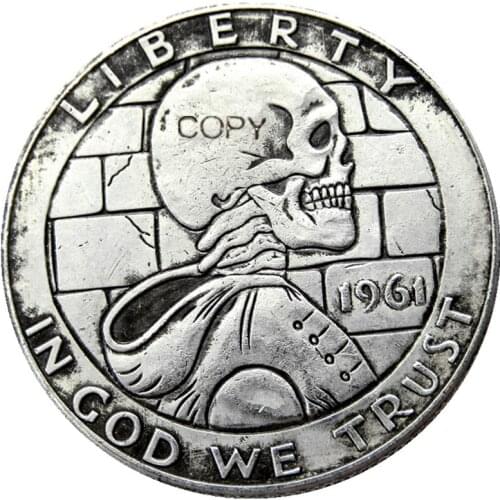 FK(04) Hobo 1961 Franklin Silver Half Dollar skull zombie skeleton hand carved Copy Coins
