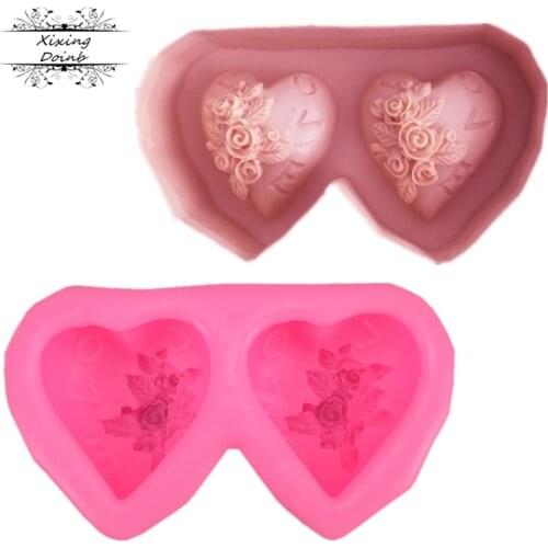 DIY double love rose shape silicone mold chocolate fudge mold clay mold cake decoration tool