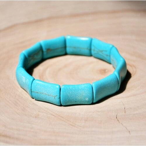 FYSL Ethnic Style Green Turquoises Stone Stackable Geometric Shape Stretchy Bracelet Charm Jewelry
