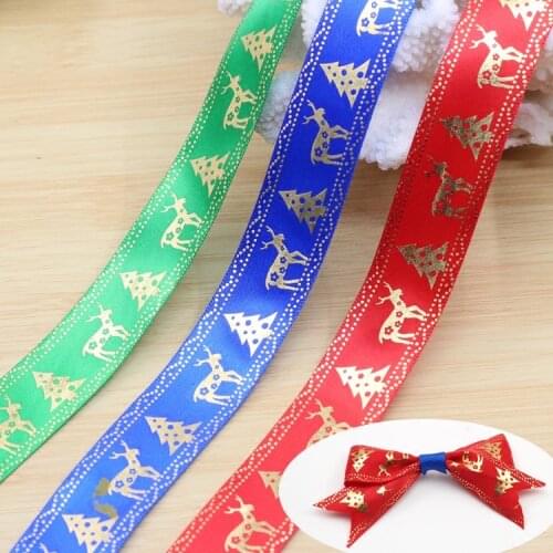 Hot sale 25mm 1" Christmas Ribbons Elk printing grosgrain ribbon Wedding Accessories DIY Sewing clothes Handmade material 3color