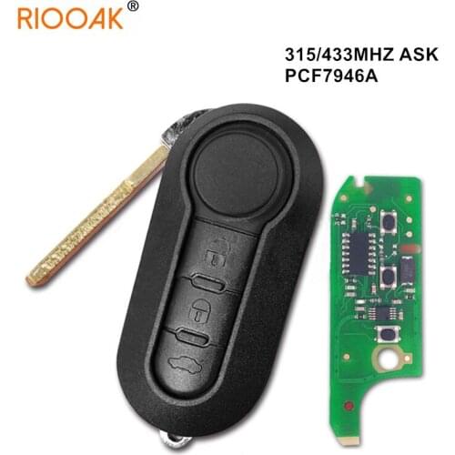 3 Button Remote Flip Car Key 315/433Mhz with PCF7946 Chip for Fiat 500 Grande Punto Doblo Qubo 2006 2007 2013 DelphiBSI