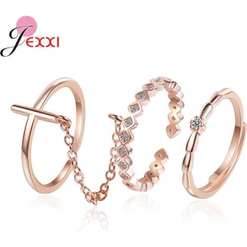 3Pcs/Set Korean Ins Hot 925 Sterlign Silver Open Cross Rings For Women Girls Crystal Ring Female Engagement Wedding Jewelry