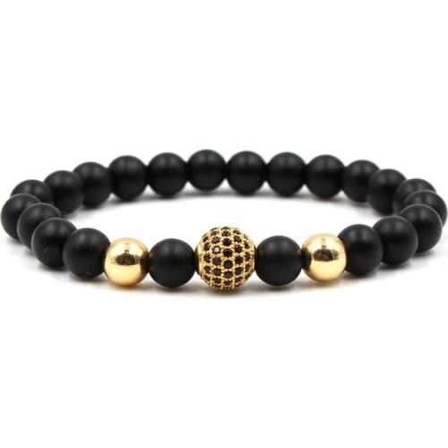 Matte Black Stone beads manual Bracelet Pave CZ Ball Bracelets Bangle for Men and Women Friend Trendy Jewelry popular accessorie