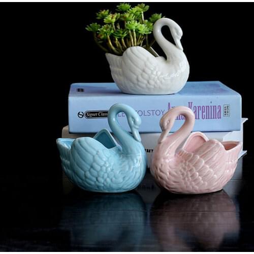Mini cute swan ceramic flower pot Cartoon swan desktop ceramic flowerpot