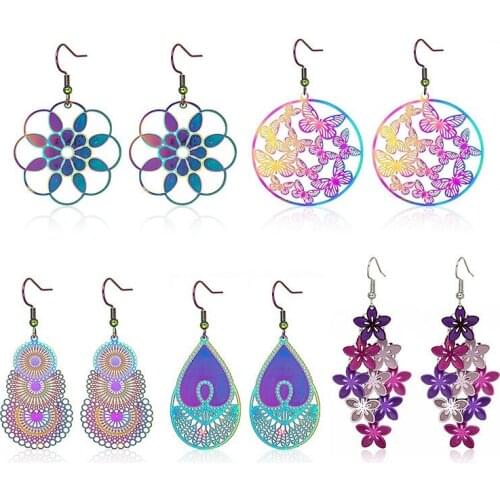 Fashion Dazzle Drop Water Round Drop Earring For Women Girls Geometric Pendant Stainless Steel Dangle Ear Jewelry Party Gifts