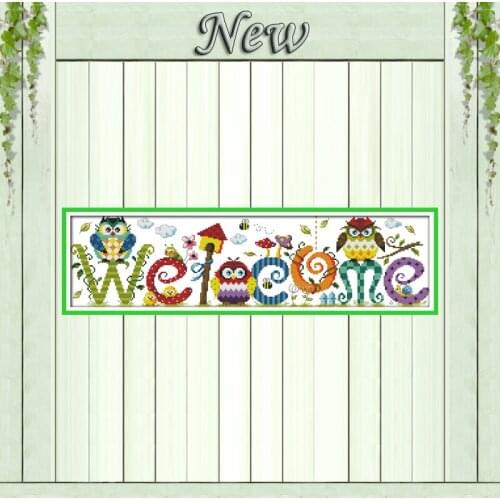 The owl welcome card cartoon painting counted print on the canvas DMC 11CT 14CT kits DIY Cross Stitch embroidery needlework Sets