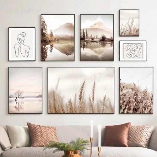 Simple Lake Scenery Nordic Poster Wall Art Canvas Painting Modern Nature Landscape Picture for Living Room Home Decoration