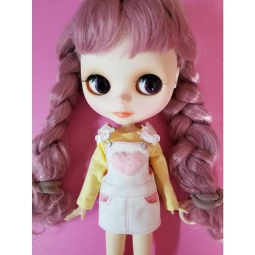 New Yellow T-Shirt Pink Heart Suspender Skirt Short Denim Dress for Blyth Licca 1/6 Dolls Accessories