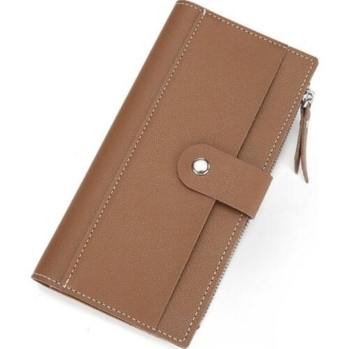 New Patchwork Sequined Long Women Clutch Wallet Fashion Exquisite Zipper Metal Hasp Multi-card PU Leather Solid Brown Purse B153