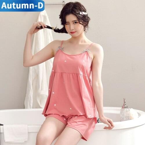 Women Summer Pajamas Sets Suspender Shorts Pijama Mujer Nightgown Cotton Plus Size Sleepwear Loose Homewear Female Night Wear