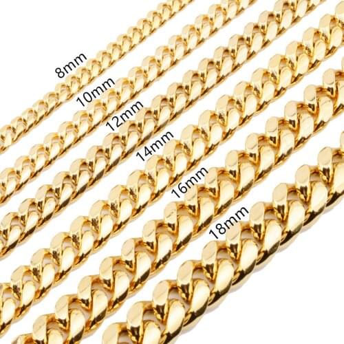 8/10/12/14/16/18mm Wide Hip-Hop Horse Whip Cuban Chain Faucet Clasp Necklace Stainless Steel 16-30 Inch Full Size Necklace